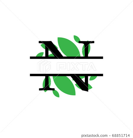 Initial n green leaf monogram split letter initial 68851714