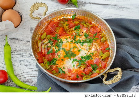 Traditional turkish food menemen,top view. Traditional turkish food menemen,top view. 68852138