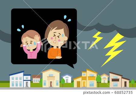 Illustration image of parents and children who are scared of Kaminari 68852735