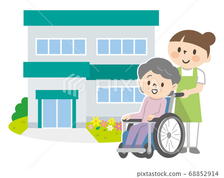 Senior women in nursing homes and wheelchairs and nursing staff Senior women in nursing homes and wheelchairs and nursing staff 68852914