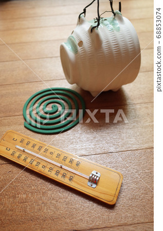 Mosquito catching pig and thermometer Mosquito catching pig and thermometer 68853074