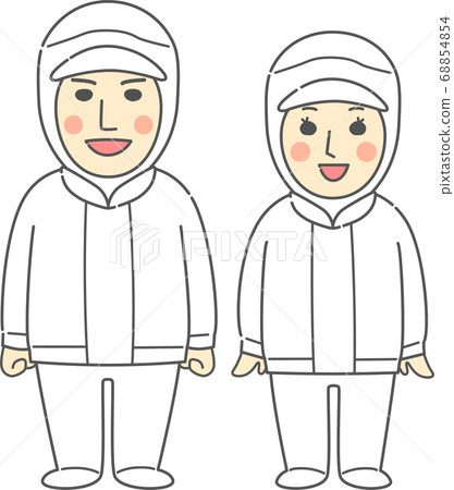 青年男子和婦女在無塵的衣服微笑白色 68854854