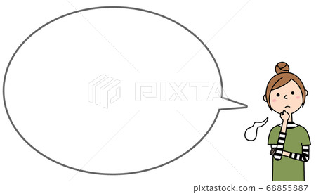 Young woman sighing with thought bubble Young woman sighing with thought bubble 68855887