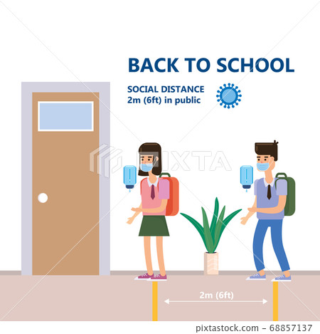 Back to school poster safe social distancing... - Stock Illustration ...