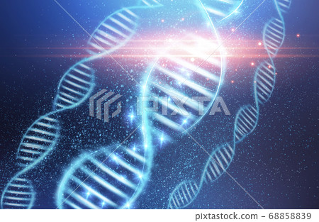 Genetic code concept. Three DNA molecule spirals over blue background, illustration Genetic code concept. Three DNA molecule spirals over blue background, illustration 68858839