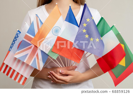 world peace global unity woman international flags 68859126