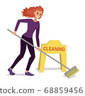 Red-haired woman does cleaning with a brush, hiring staff, business services 68859456