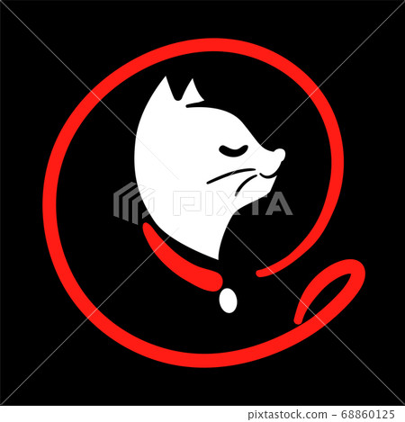 Cat walking service logo in line style on round... - Stock Illustration ...