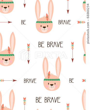 cute tribal rabbit seamless pattern, vector 68860234
