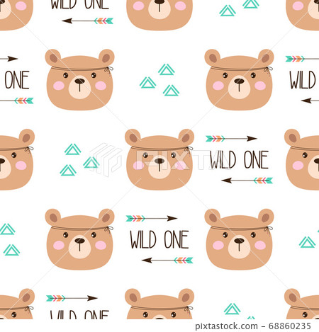 tribal pattern with faces bears on white 68860235