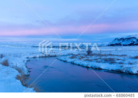 River on the plain in Iceland. The banks are River on the plain in Iceland. The banks are 68860485