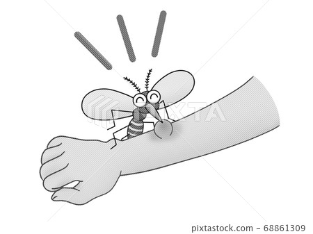 Mosquito sucking blood from his arm_monochrome 68861309