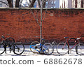 Parking in a row, bicycles in New York. 68862678
