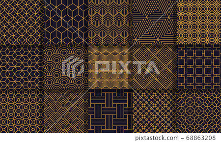 Geometric seamless patterns. Graphics style striped texture, vintage decorative maze patterns, geometric stripes vector ornaments set Geometric seamless patterns. Graphics style striped texture, vintage decorative maze patterns, geometric stripes vector ornaments set 68863208