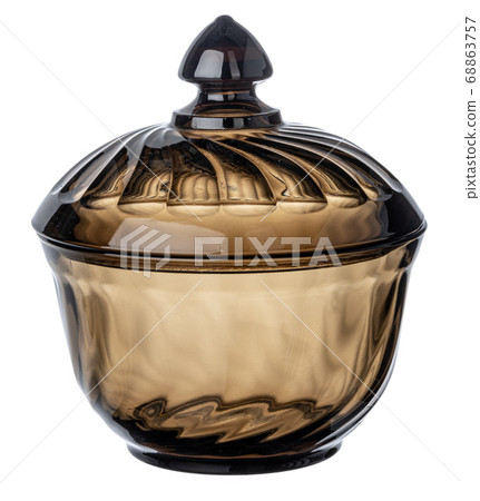 Dark empty glass sugar bowl isolated on white 68863757