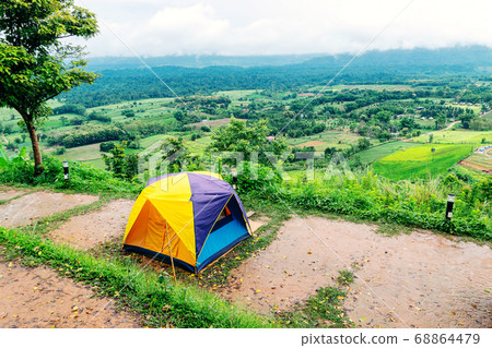 Camping tent that is set up at the highest point Camping tent that is set up at the highest point 68864479
