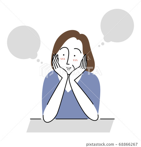 Middle-aged woman imagining something with a cane 68866267