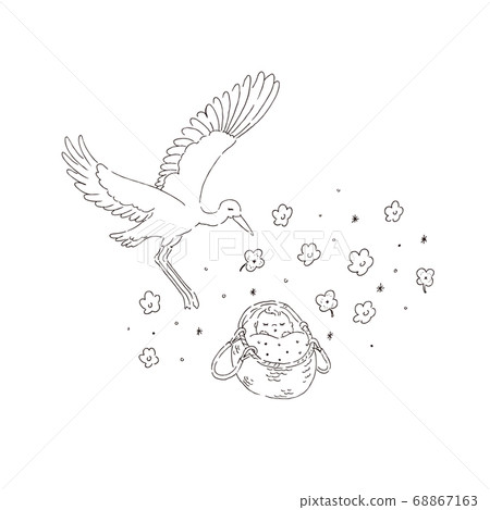 Baby and stork illustration 68867163