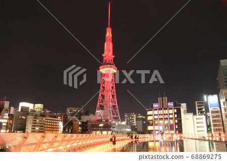 Red illuminated TV tower (side) Red illuminated TV tower (side) 68869275