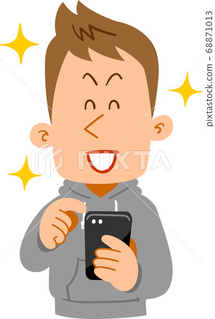 The expression of joy of a young man operating a smartphone The expression of joy of a young man operating a smartphone 68871013
