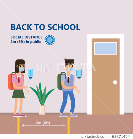 Back to school poster safe social distancing... - Stock Illustration ...