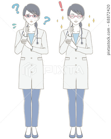 Medical/doctor hand-drawn style full body illustration set of a female doctor wearing a white coat and wearing glasses Medical/doctor hand-drawn style full body illustration set of a female doctor wearing a white coat and wearing glasses 68872420