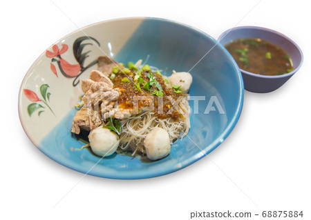 Close up of noodles with pork and pork balls with 68875884