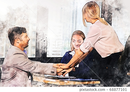 Abstract colorful handshake for business teamwork concept on watercolor illustration painting background. Abstract colorful handshake for business teamwork concept on watercolor illustration painting background. 68877101
