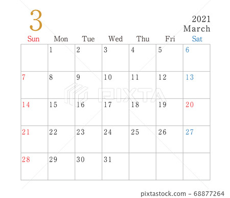 2021年日曆3月 插圖素材 68877264 Pixta圖庫