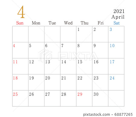 2021年日曆4月 插圖素材 68877265 Pixta圖庫