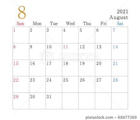 2021年8月日曆 插圖素材 68877269 Pixta圖庫