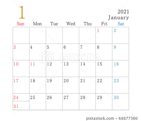 2021年日曆1月 插圖素材 68877360 Pixta圖庫
