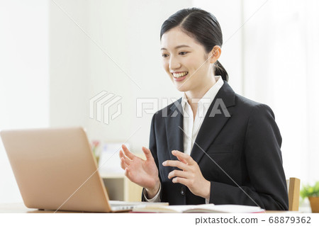 Female remote interview for job hunting online 68879362