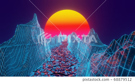 Canyon and river at sunset, technogenic landscape Canyon and river at sunset, technogenic landscape 68879512