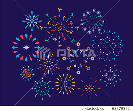 Festive fireworks on a night background. Colorful bright fireworks in the night sky. Celebration fireworks. Background for festive design, party. Pyrotechnics firecracker background Festive fireworks on a night background. Colorful bright fireworks in the night sky. Celebration fireworks. Background for festive design, party. Pyrotechnics firecracker background 68879552