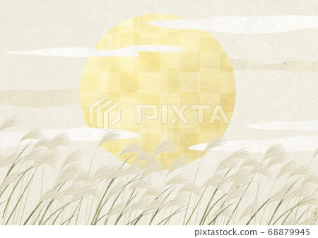 Full moon-Mid-autumn moon-Otsukimi-Susuki-Japanese style illustration 68879945
