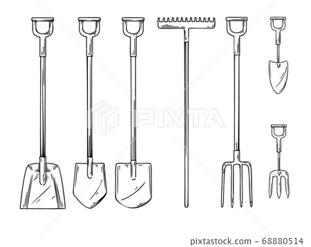 Set of different garden tools. Shovel, rake Set of different garden tools. Shovel, rake 68880514