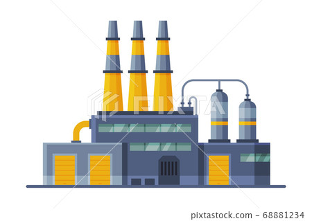 Industrial Building, Waste Processing Plant, Recycling of Garbage for further Disposal. Flat Style Vector Illustration 68881234