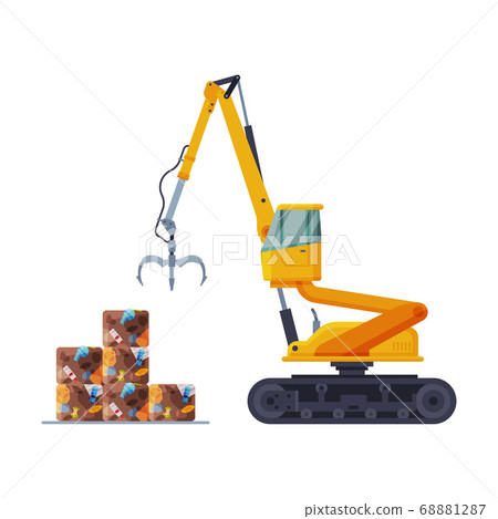 Grapple Bulldozer Packaging Garbage into Stacks, Waste Collection, Transportation and Recycling Concept Flat Style Vector Illustration Grapple Bulldozer Packaging Garbage into Stacks, Waste Collection, Transportation and Recycling Concept Flat Style Vector Illustration 68881287