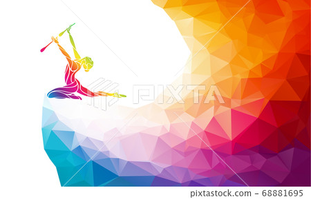 Creative silhouette of gymnastic girl. Art gymnastics with clubs 68881695