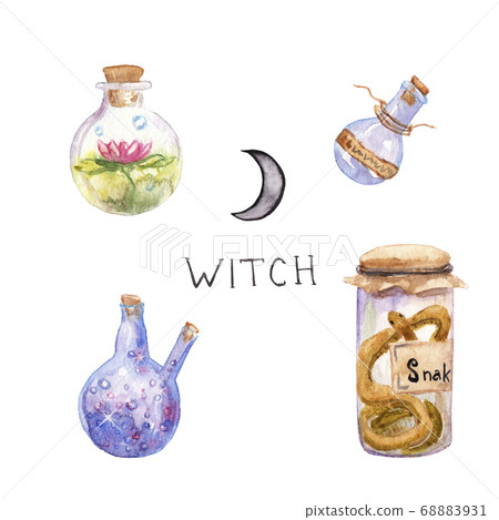 watercolor drawings - witchcraft symbols jars of watercolor drawings - witchcraft symbols jars of 68883931
