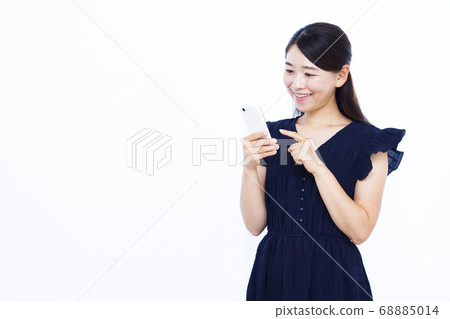 30s female white background portrait 68885014