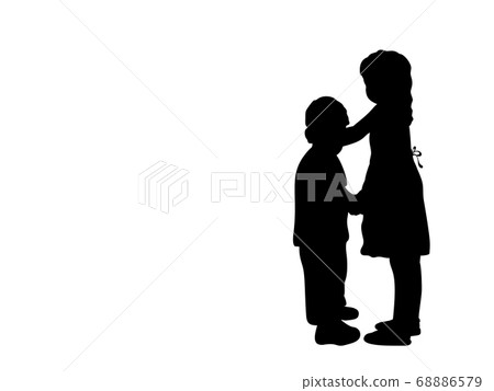 Silhouettes of girls older sister and boy younger brother Silhouettes of girls older sister and boy younger brother 68886579