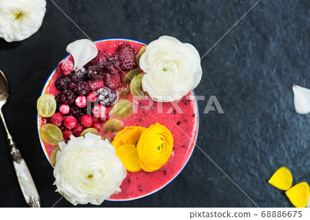 Pink Smoothie from Banana and Forest Berries in 68886675