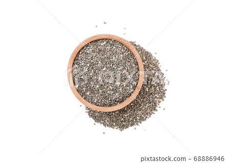 Chia seeds and wooden bowl isolated on white 68886946