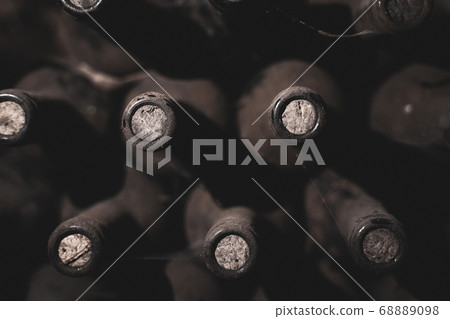 aged wine bottles covered with mold in vintage aged wine bottles covered with mold in vintage 68889098