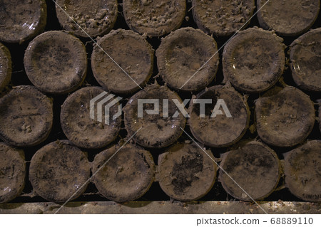 aged wine bottles covered with mold in vintage aged wine bottles covered with mold in vintage 68889110