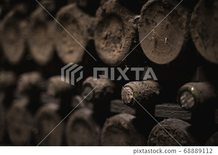 aged wine bottles covered with mold in vintage aged wine bottles covered with mold in vintage 68889112