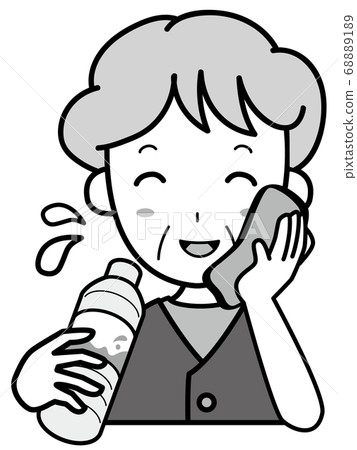 An old woman (upper body) rehydrates while going out in the middle of summer 68889189