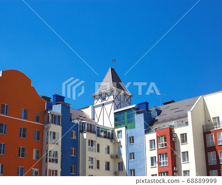 beautiful multicolored houses against the blue sky beautiful multicolored houses against the blue sky 68889999